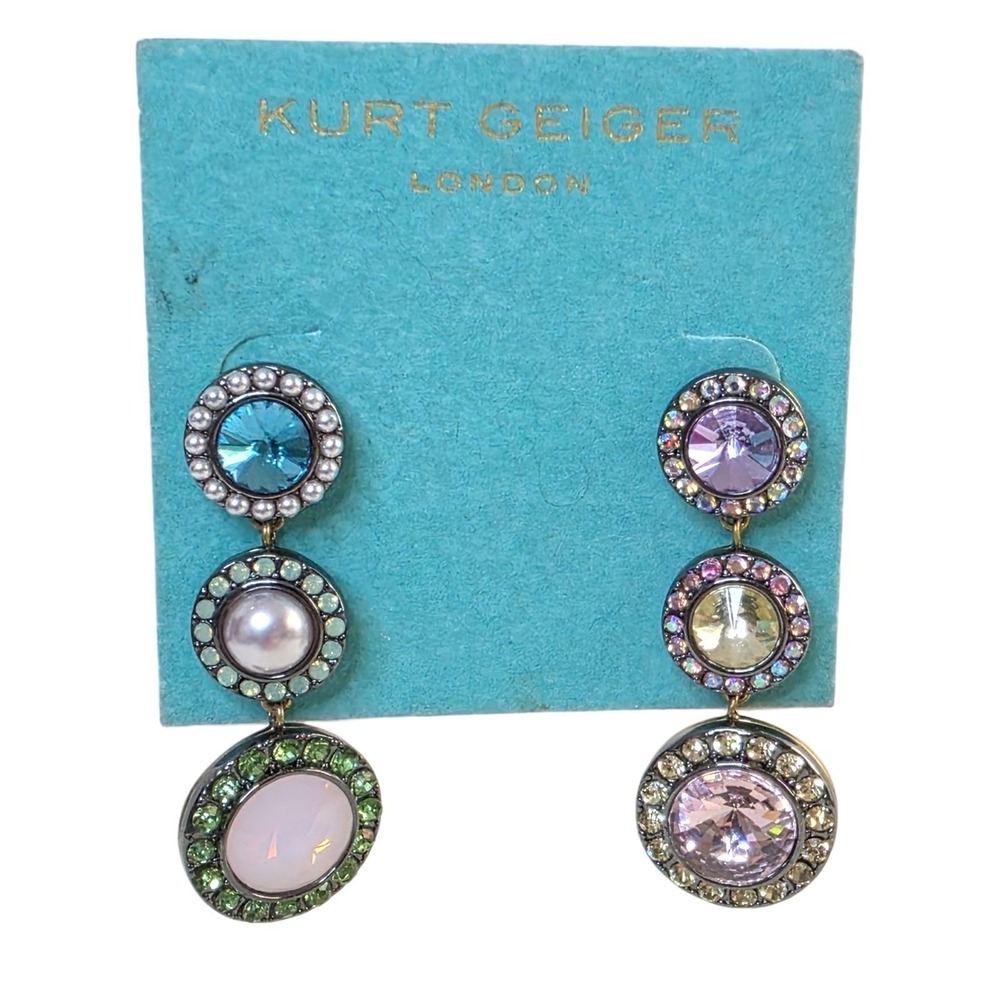 Kurt Geiger London Octavia Linear Drop Earrings Multicolor Crystal Eclectic $148